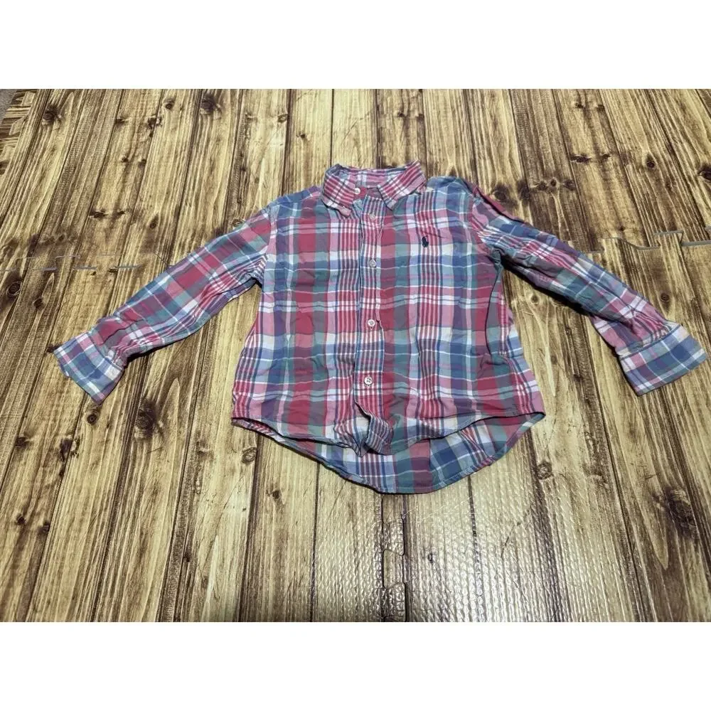 Ralph Lauren Boys Toddler Plaid Button Down Shirt Size 3/3T